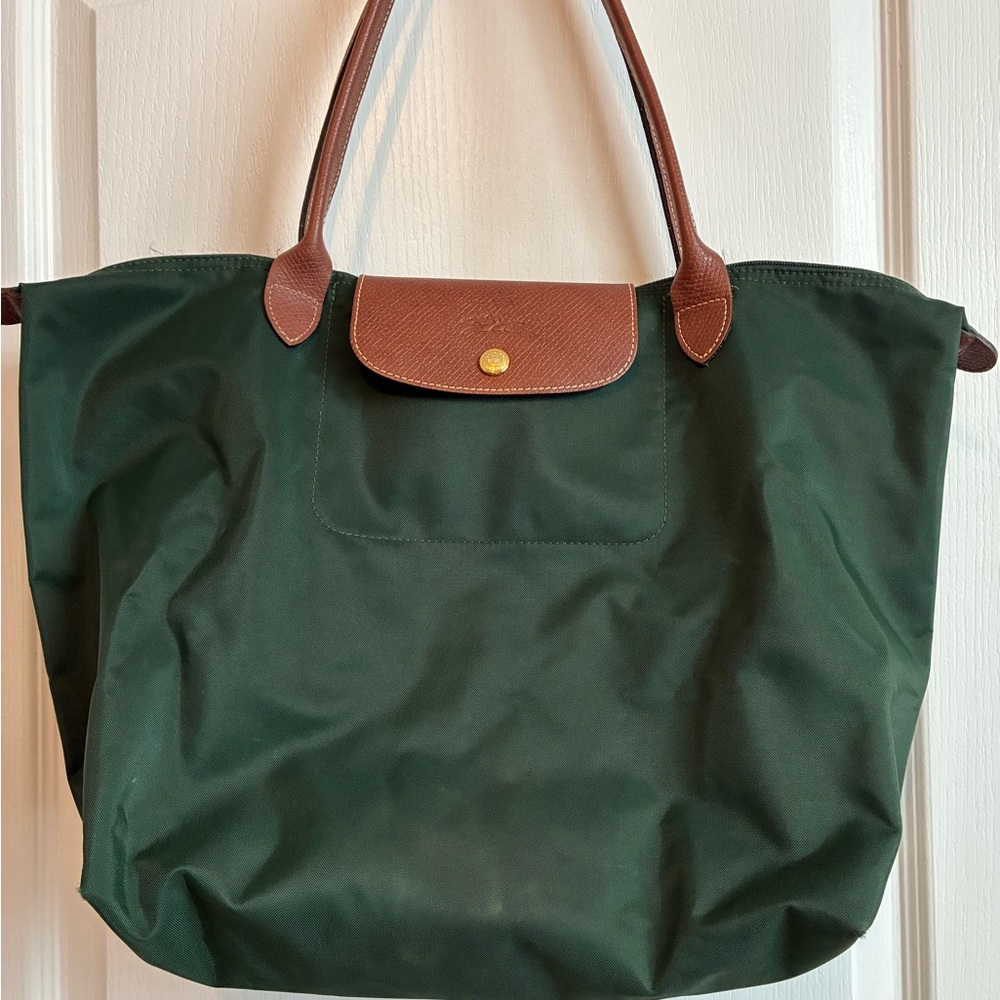Authentic Vintage Longchamp Green and Brown Tote Bag